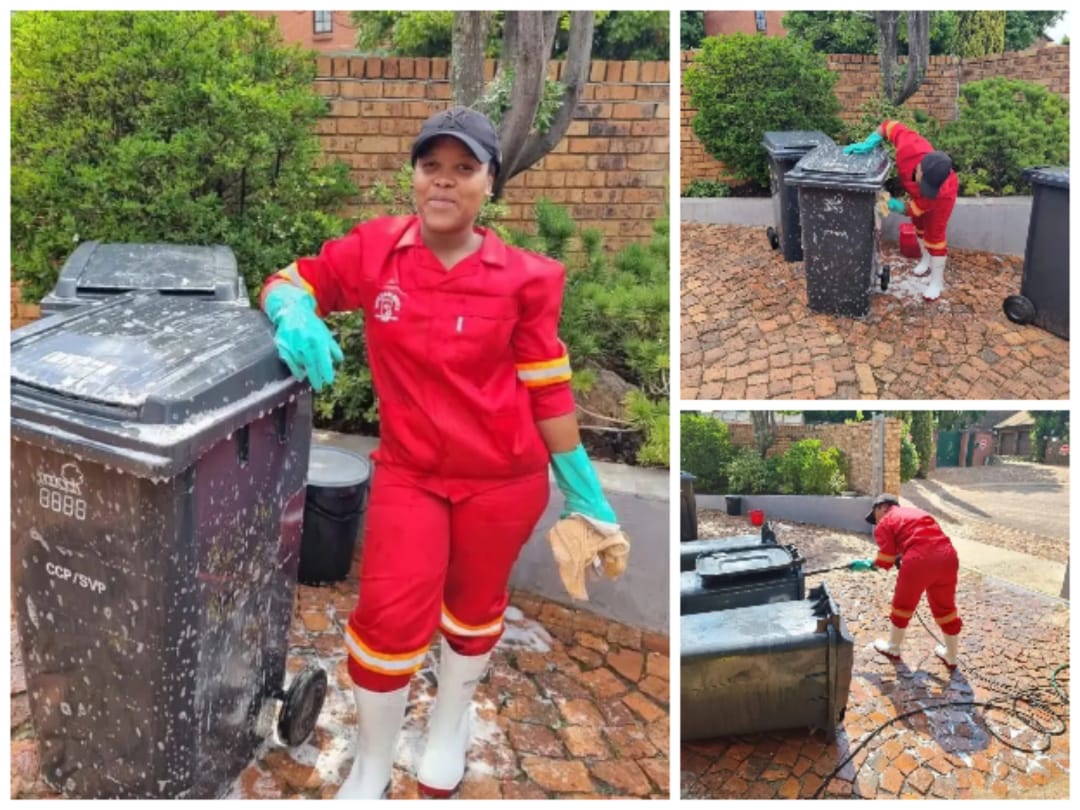 Super Clean Wheelie founder cleaning bins in Moreleta Park